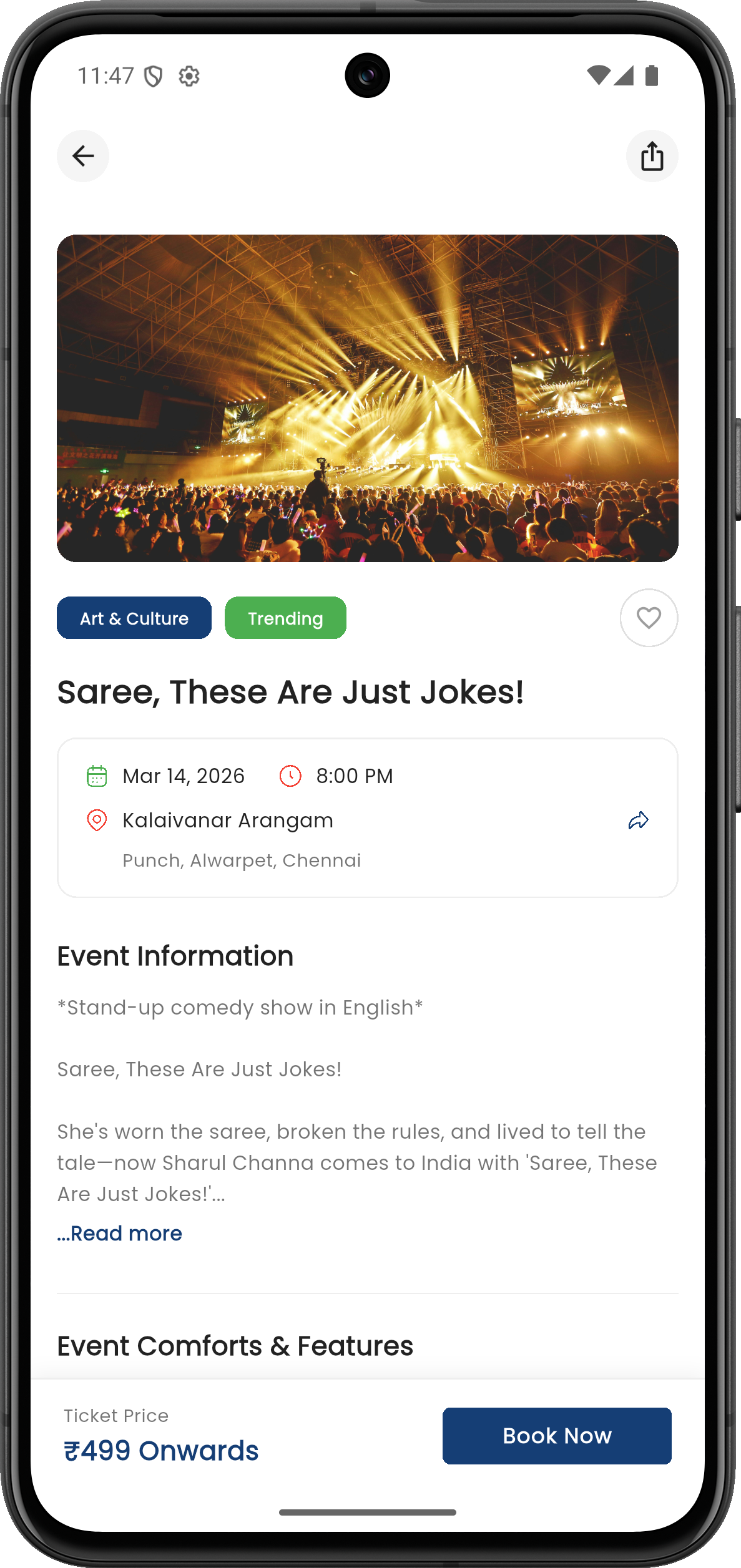 TicketUp mobile event details screen